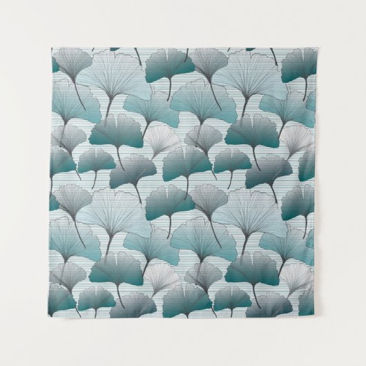 Gingko Biloba nahtlos blaue Farbmuster.  Wandteppich (Vorderseite)