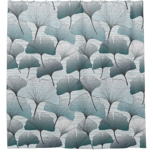 Gingko Biloba, nahtlos blaues Muster. Duschvorhang (Vorderseite)