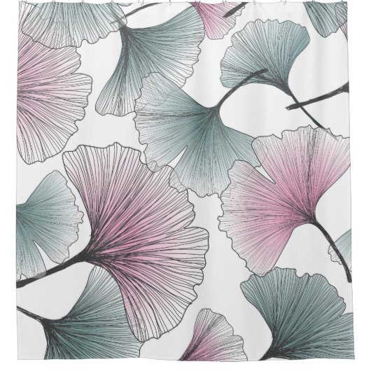 Gingko Biloba von Hand gezeichnet. Duschvorhang (Vorderseite)