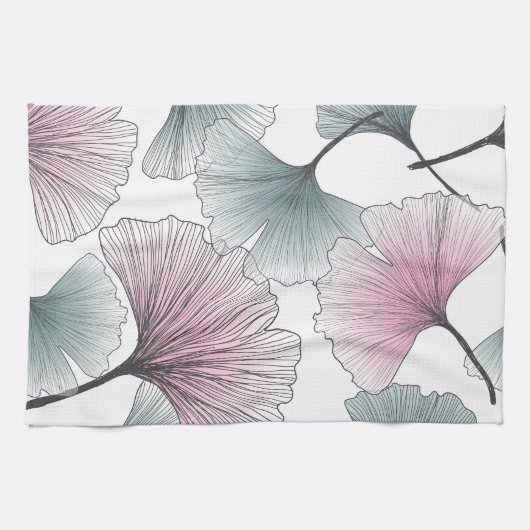 Gingko Biloba von Hand gezeichnet. Geschirrtuch (Horizontal)