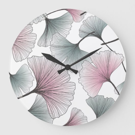 Gingko Biloba von Hand gezeichnet. Große Wanduhr (Vorderseite)