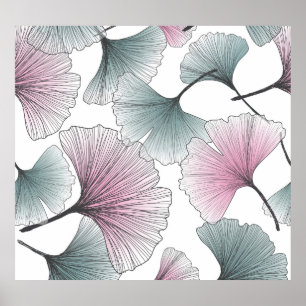 Gingko Biloba von Hand gezeichnet. Poster