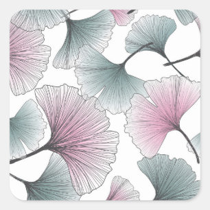 Gingko Biloba von Hand gezeichnet. Quadratischer Aufkleber