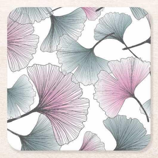Gingko Biloba von Hand gezeichnet. Rechteckiger Pappuntersetzer (Vorderseite)