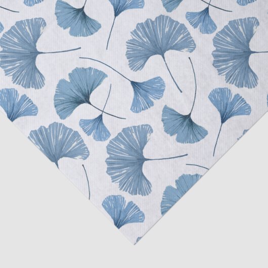 Gingko-Blatt blau-weiß Muster Seidenpapier (Detail)