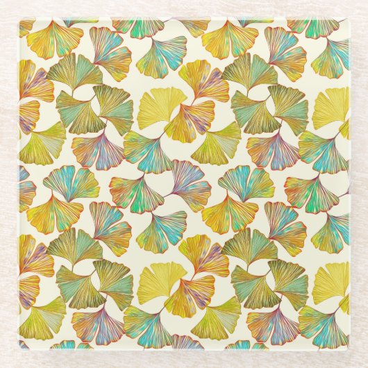 Gingko-Blätter: Abstrakte Kunst der Blumen Glasuntersetzer (Vorderseite)