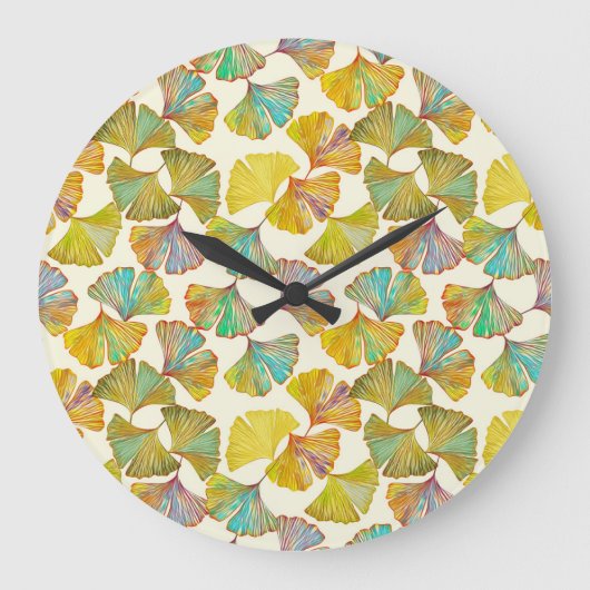 Gingko-Blätter: Abstrakte Kunst der Blumen Große Wanduhr (Vorderseite)