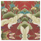 Gingko-Blätter u. Kräne rot Stoff (Nahaufnahme)