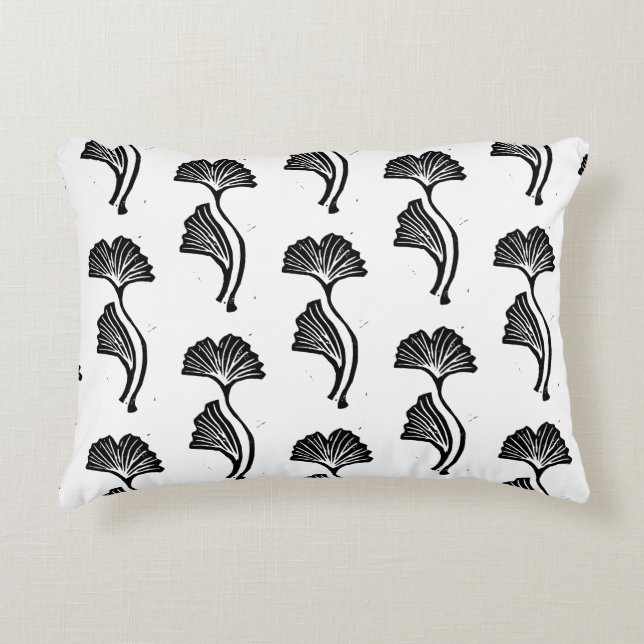 Gingko Leaf Lino Print Accent Pillow Dekokissen (Vorderseite)