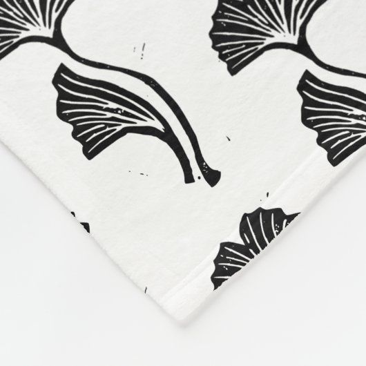 Gingko Leaf Lino Print Fleece Blanket (Ecke)