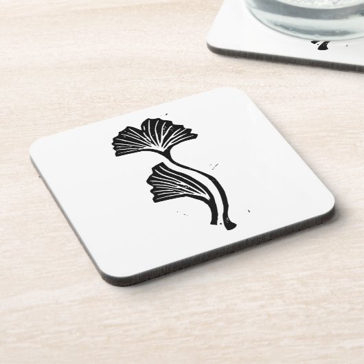 Gingko Leaf Lino Print Getränkeuntersetzer (Linke Seite)