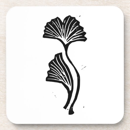 Gingko Leaf Lino Print Getränkeuntersetzer (Vorderseite)