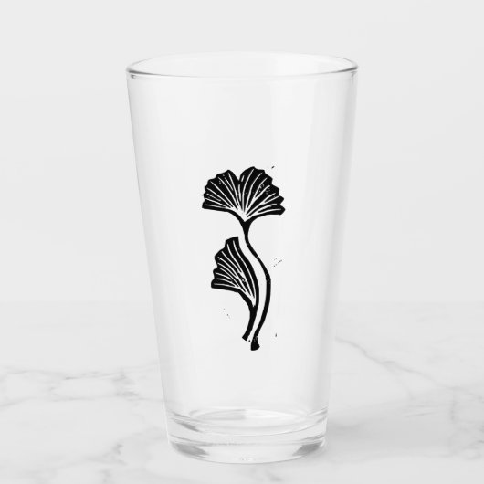 Gingko Leaf Lino Print Glass Cup Glas (Vorderseite)