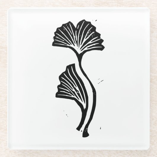 Gingko Leaf Lino Print Glasuntersetzer (Vorderseite)