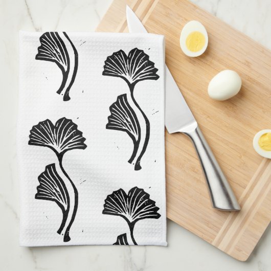 Gingko Leaf Lino Print Kitchen Handtücher (Viertel Falte)