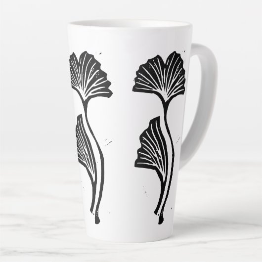 Gingko Leaf Lino Print Latte Tasse (Rechte Ecke)