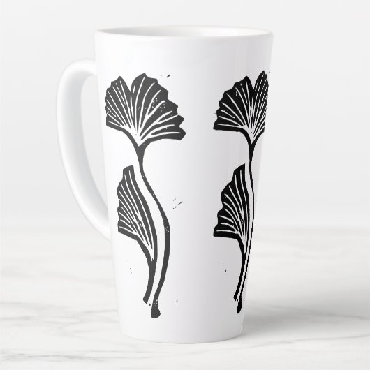 Gingko Leaf Lino Print Latte Tasse (Linke Ecke)