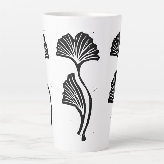 Gingko Leaf Lino Print Latte Tasse (Vorderseite)