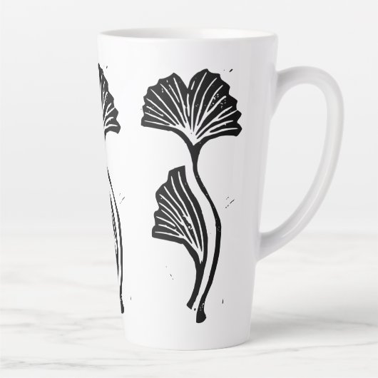 Gingko Leaf Lino Print Latte Tasse (Rechts)