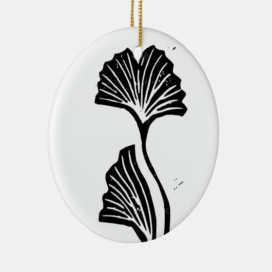 Gingko Leaf Lino Print Ornament (Rechts)