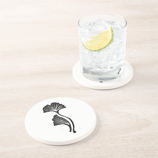 Gingko Leaf Lino Print Sandstone Untersetzer (Seite)