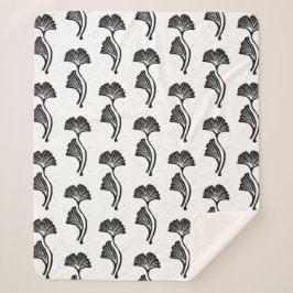 Gingko Leaf Lino Print Sherpa Blanket Sherpadecke