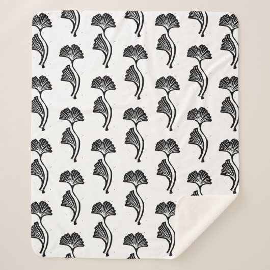 Gingko Leaf Lino Print Sherpa Blanket Sherpadecke (Vorderseite)