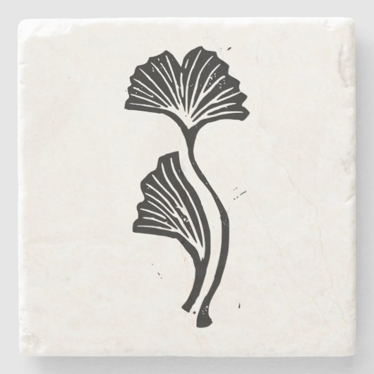 Gingko Leaf Lino Print Steinuntersetzer (Vorderseite)