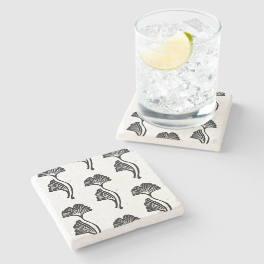 Gingko Leaf Lino Print Stone Untersetzer (Seitenansicht)
