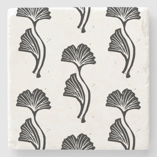 Gingko Leaf Lino Print Stone Untersetzer (Vorderseite)