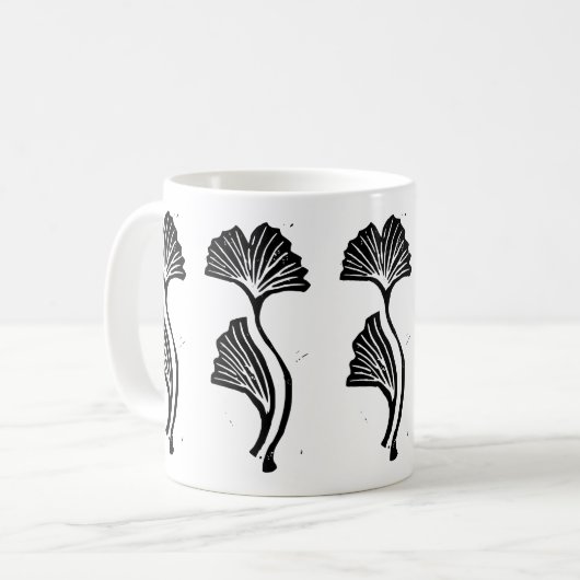 Gingko Leaf Lino Print Tasse (Vorderseite Links)