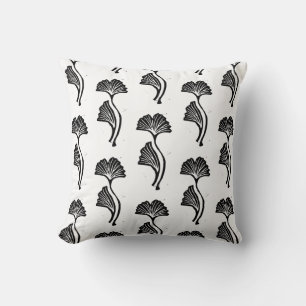Gingko Leaf Lino Print Throw Kissen
