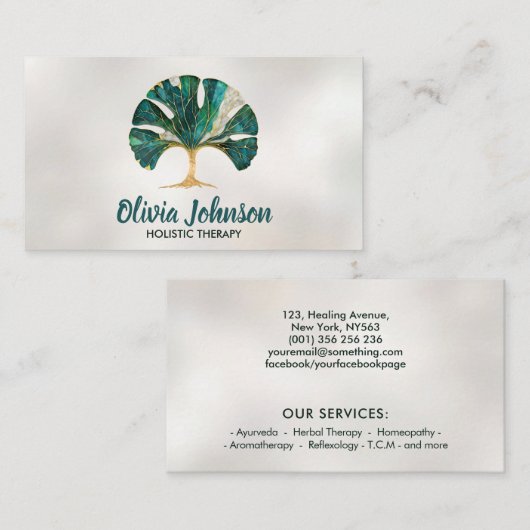 Gingko Leaf Tree - SmaragdMarmor und Gold Visitenkarte (Vorne/Hinten)