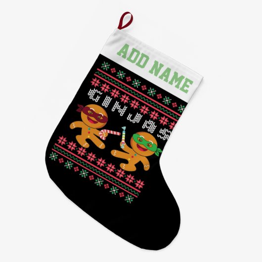 Ginjas Gingerbread Men Ugly Christmas Sweater Großer Weihnachtsstrumpf (Vorderansicht (hängend))