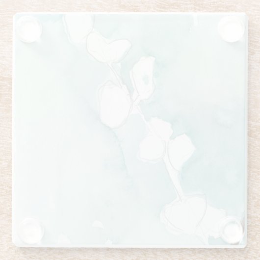 Ginkgo auf staubigem aquamarinem - Weiß Glasuntersetzer (Rückseite)