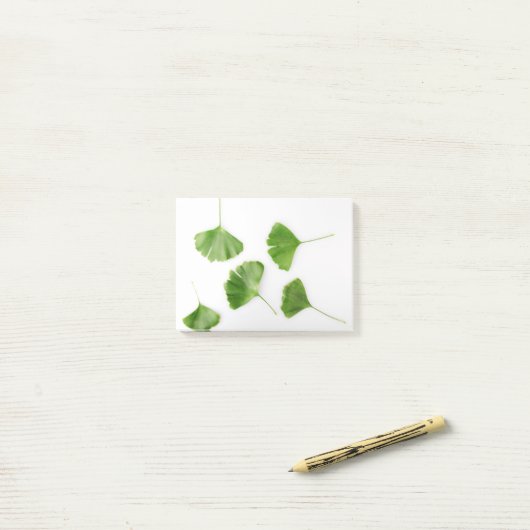 Ginkgo Biloba Leaf gegen weißen Hintergrund Post-it Klebezettel (Auf Schreibtisch)
