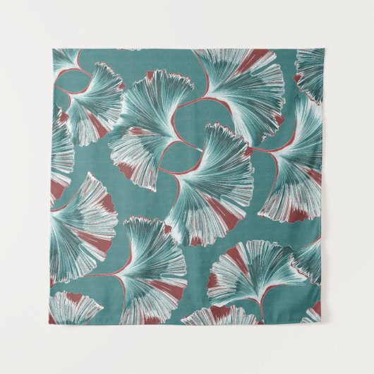 Ginkgo-Bilobablatt, Tischdeckelmuster. Wandteppich (Vorderseite (Horizontal))