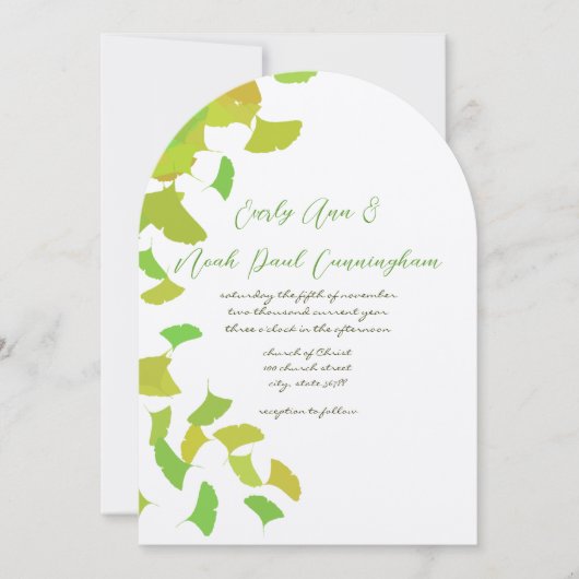 Ginkgo Blätter auf Limoner Hochzeit Kleine 4 x 5 Einladung (Vorderseite)