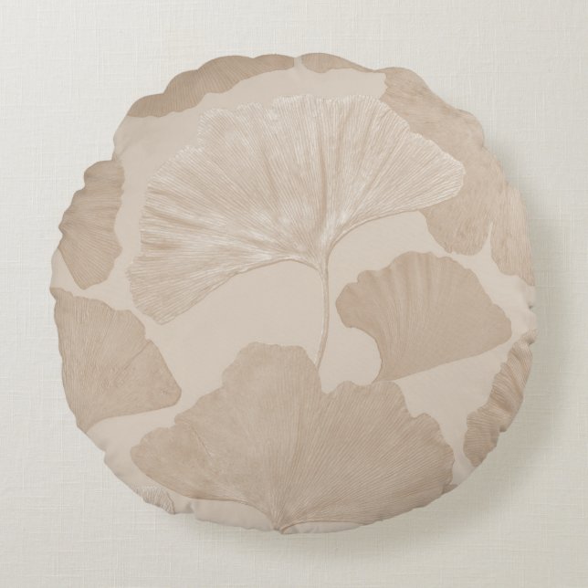 Ginkgo-Blätter Beige Traum 2 Rundes Kissen (Vorderseite)