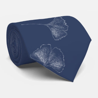 Ginkgo-Blätter Fallendes Muster Elegantes Navy Bla Krawatte