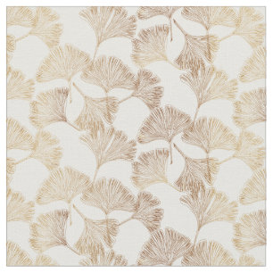 Ginkgo-Blätter Gold auf cremefarbenem Toile-Elfenb Stoff