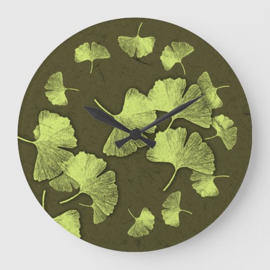 Ginkgo-Blätter Große Wanduhr (Vorderseite)