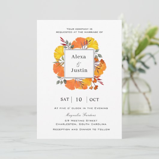 Ginkgo Blätter Hochzeit im Herbst Ankündigung (Stehend Vorderseite)