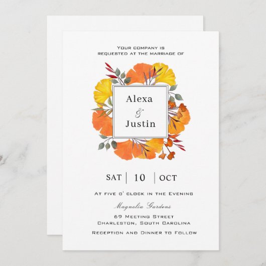 Ginkgo Blätter Hochzeit im Herbst Ankündigung (Vorne/Hinten)