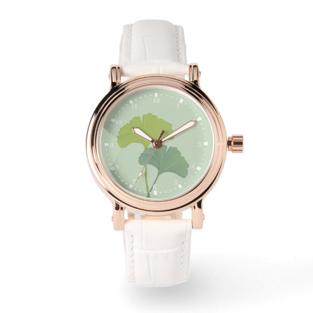 Ginkgo-Blätter - individuell anpassbare Hintergrun Armbanduhr (Vorderseite)