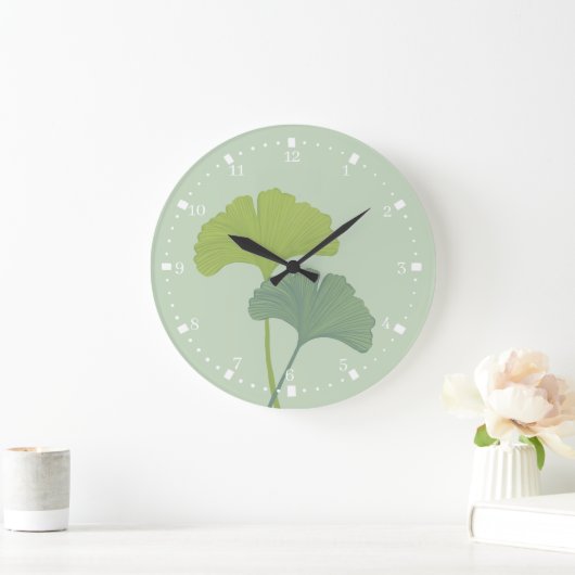 Ginkgo-Blätter - individuell anpassbare Hintergrun Große Wanduhr (Zuhause)
