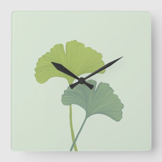 Ginkgo-Blätter - individuell anpassbare Hintergrun Quadratische Wanduhr (Vorderseite)