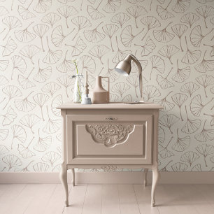 Ginkgo-Blätter Japandi Botanical Beige Blass Taupe Tapete