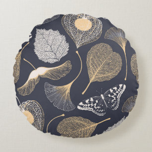 Ginkgo Blätter: Nahtlose Blumeneleganz. Rundes Kissen