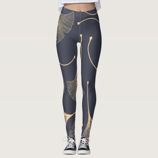 Ginkgo-Blätter Nahtloses Muster Leggings (Vorderseite)